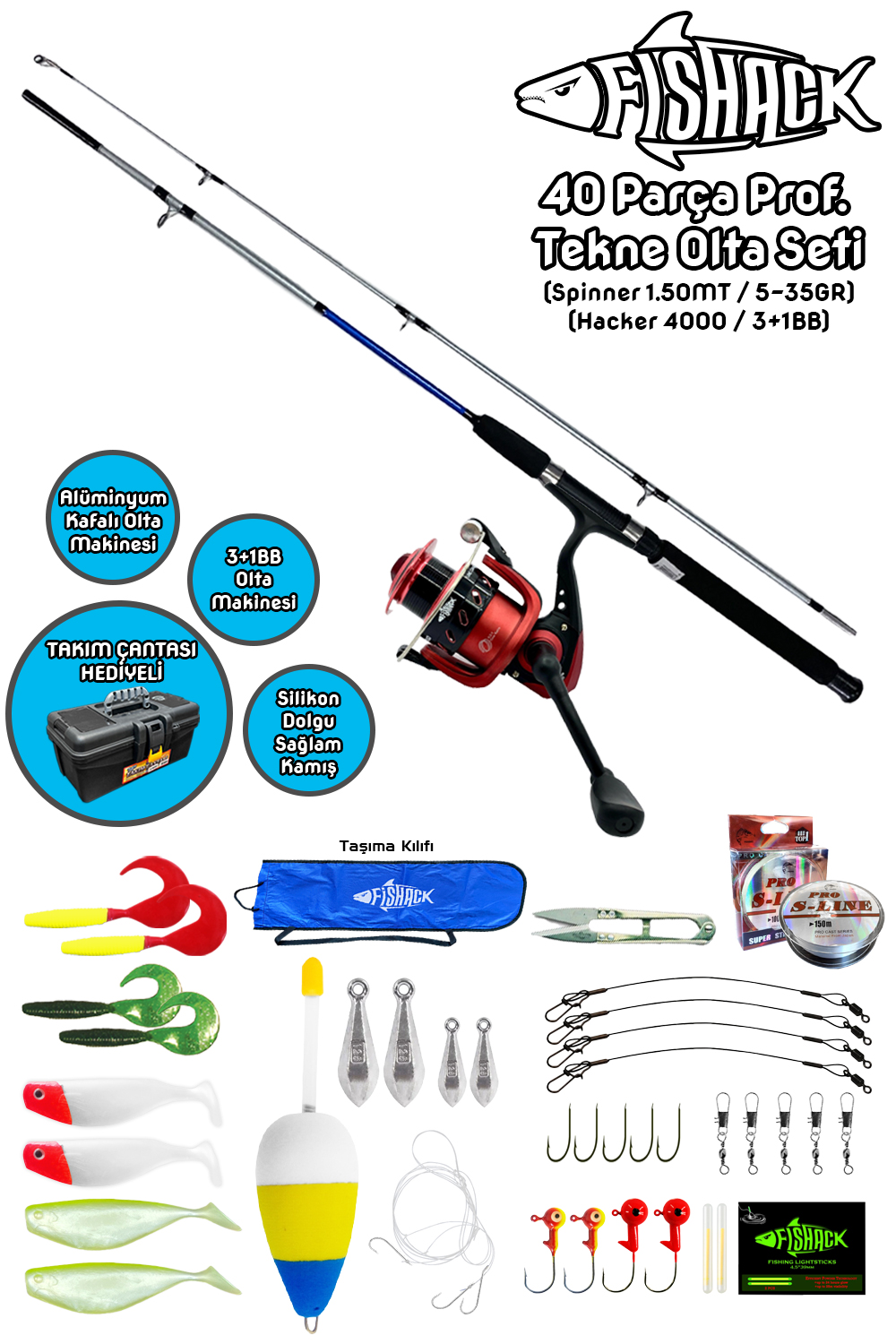 Fishack%2040%20Parça%20Profesyonel%20Tekne%20Olta%20Seti%20-%201.50MT/3+1BB
