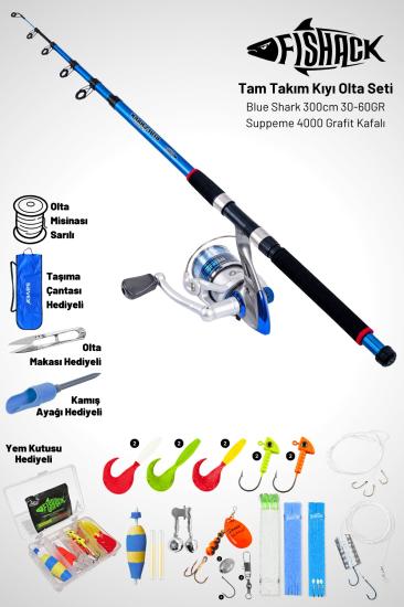 Tam Takım Kıyı Olta Seti - 300cm Kamış 30-60GR / 4000’lik Supreme Olta Makinesi - Taşıma Çantalı