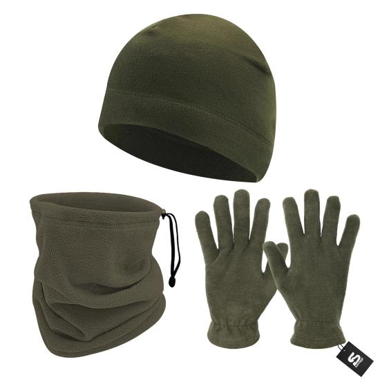 3’lü Kışlık Set Polar Bere, Eldiven, Boyunluk -  Warm - Haki - (SBLN.008)