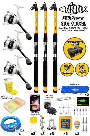 Tam Takım Sazan Olta Seti - 3’lü Set - XL - 3.60MT/50-100GR