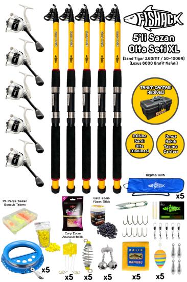 Tam Takım Sazan Olta Seti - 5’li Set - XL - 3.60MT/50-100GR